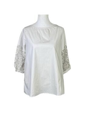 Joh Apparel NWT Gray Cotton 3/4 Flower Lace Balloon Sleeve A-line Tunic Top